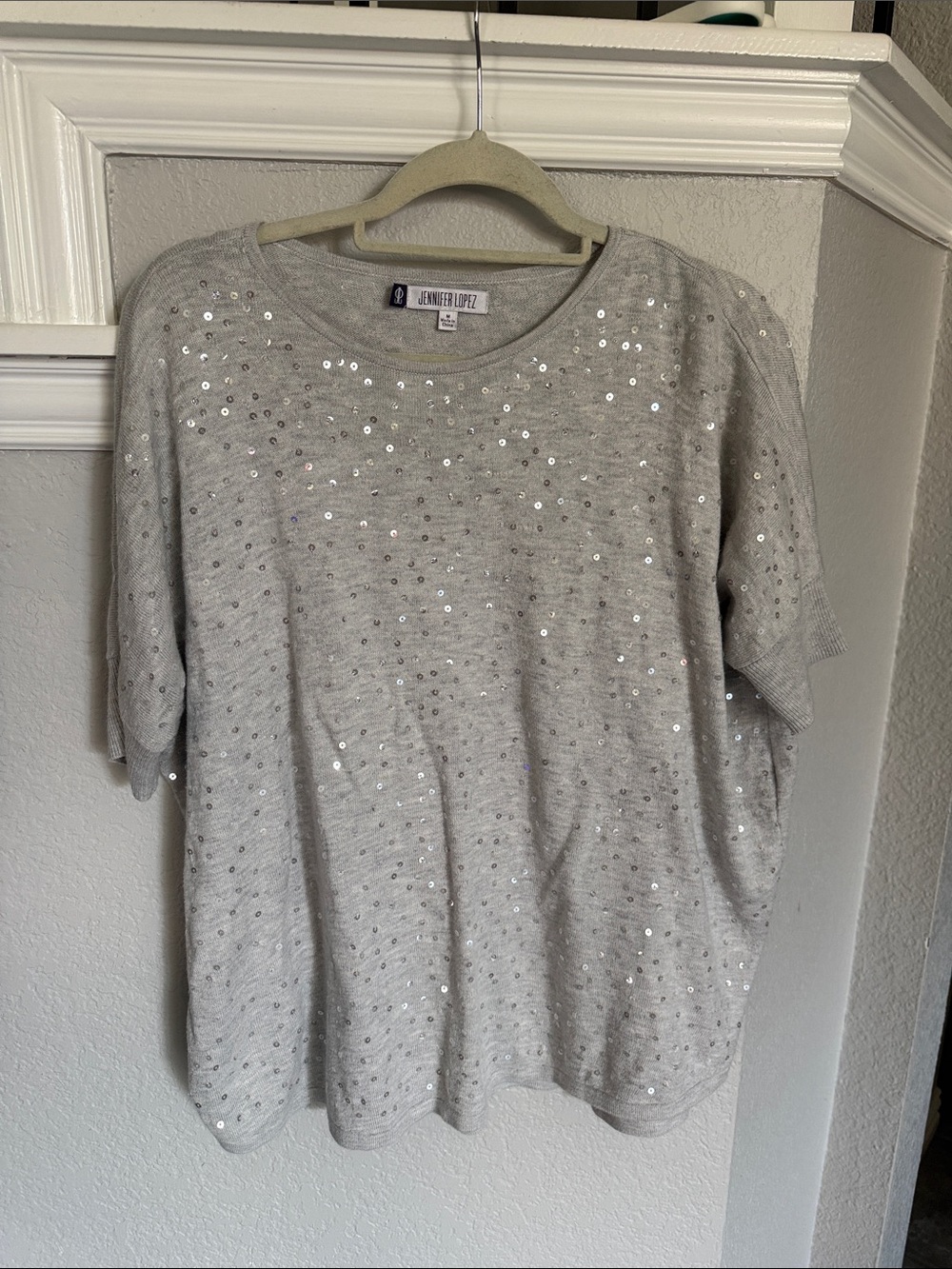 Jennifer Lopez Silver Sequin Short Sleeve Tee